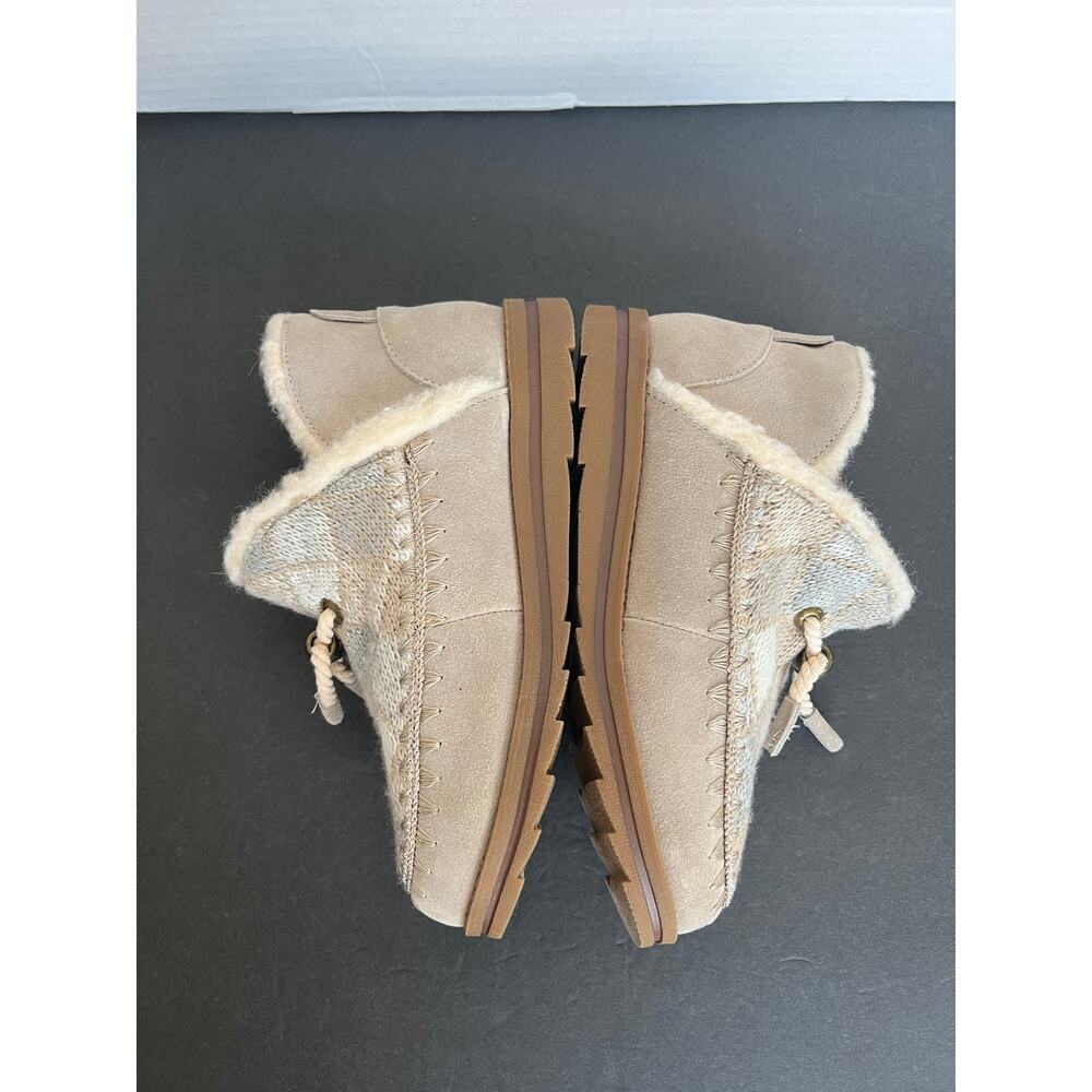 Muk Luks Ziggy Slippers Women 7 Beige Excellent Suede Faux Fur Lined - Picture 5 of 11